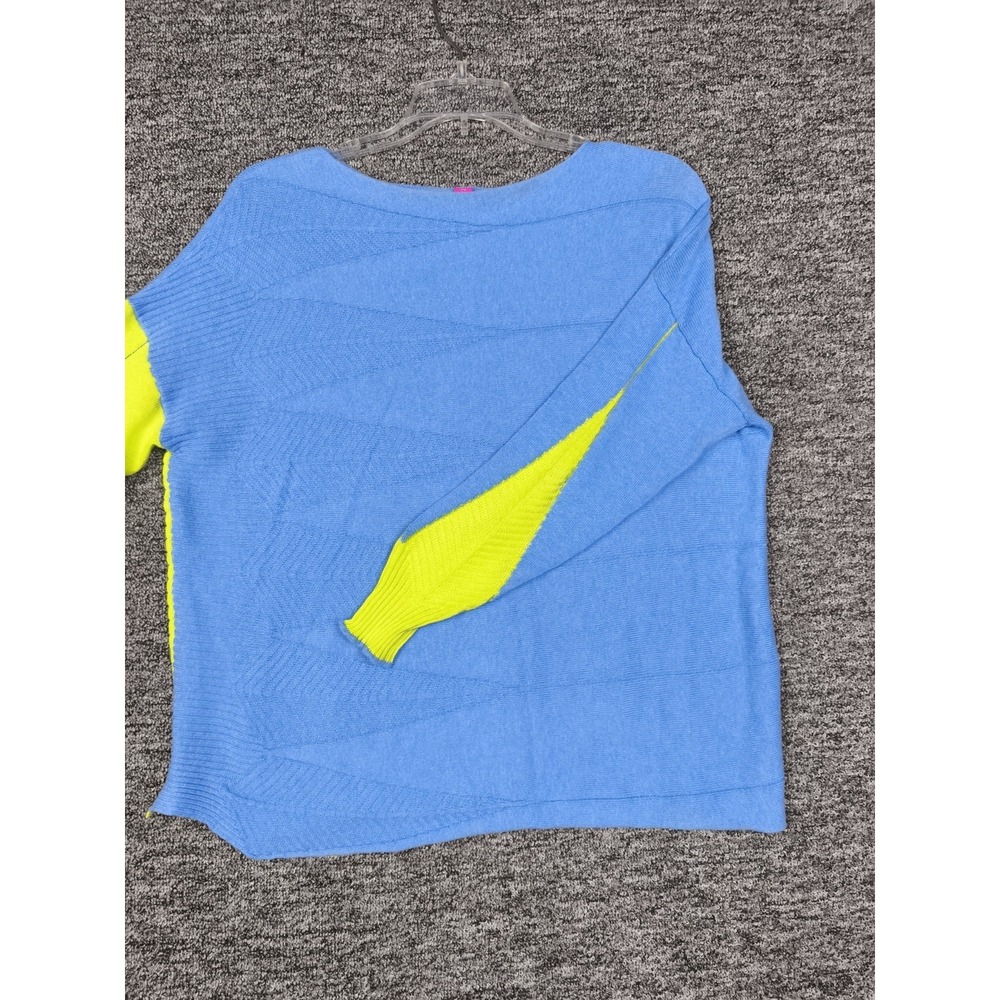 Zaket & Plover Sweater XS Blue Cashmere Cotton Colorblock Neon Knit Top - Picture 3 of 10